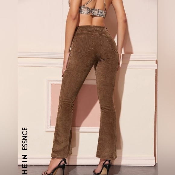 Shein High-Waisted Brown Flare Leg Corduroy Size 4 - Picture 2 of 14